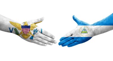 Nikaragua ve Virgin Adaları bayrakları arasındaki el sıkışma, izole şeffaf görüntü.