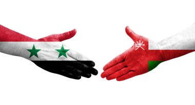 Umman ve Suriye bayrakları arasındaki el sıkışma, izole şeffaf görüntü.
