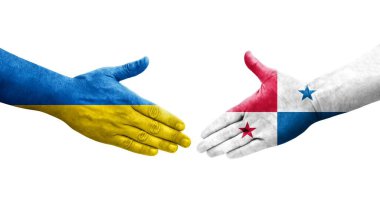 Panama ve Ukrayna bayrakları arasında el sıkışma, izole şeffaf görüntü.