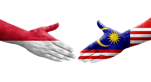 Handshake Malaysia Monaco Flags Painted Hands Isolated Transparent Image — Stock Photo, Image