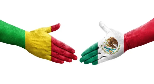 手に描かれたマリとメキシコの旗の間の握手 孤立した透明なイメージ — ストック写真