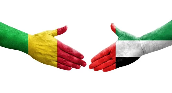 Рукопожатие Между Флагом Мали Оаэ Нарисованное Руках Изолированное Прозрачное Изображение — стоковое фото