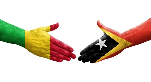 Mali Timor Leste Bayrakları Arasındaki Tokalaşma Elleri Boyalı Izole Şeffaf — Stok fotoğraf