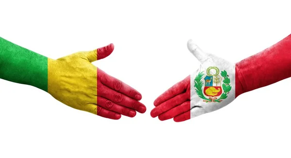Рукостискання Між Прапорами Малі Перу Намальоване Руках Ізольоване Прозоре Зображення — стокове фото