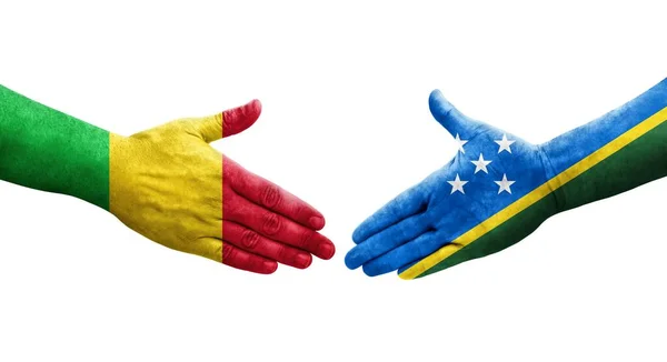 马里和所罗门群岛之间握手 手绘国旗 形象孤立透明 — 图库照片