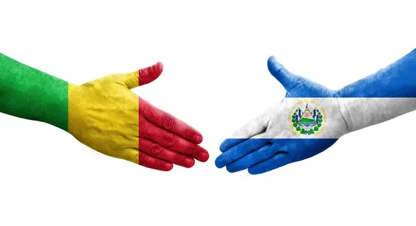 马里和萨尔瓦多国旗之间的握手 孤立透明的图像 — 图库照片