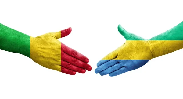 马里和加蓬之间的握手手绘国旗 孤立透明的形象 — 图库照片
