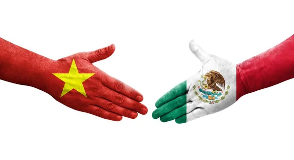 Рукопожатие Между Флагом Мексики Вьетнама Нарисованное Руках Изолированное Прозрачное Изображение — стоковое фото