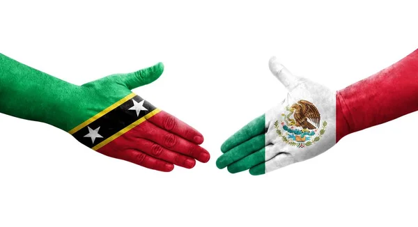Χειραψία Μεταξύ Μεξικού Και Αγίου Kitts Και Nevis Σημαίες Ζωγραφισμένα — Φωτογραφία Αρχείου
