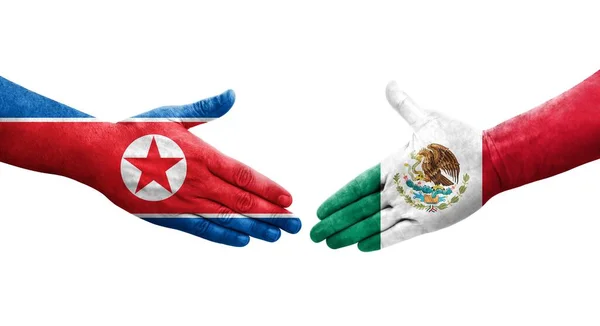 Handshake Entre México Coreia Norte Bandeiras Pintadas Mãos Imagem Transparente — Fotografia de Stock