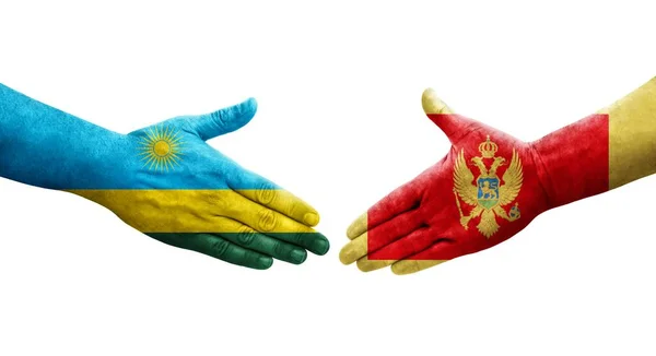 Рукостискання Між Чорногорськими Руандійськими Прапорами Намальоване Руках Ізольоване Прозоре Зображення — стокове фото