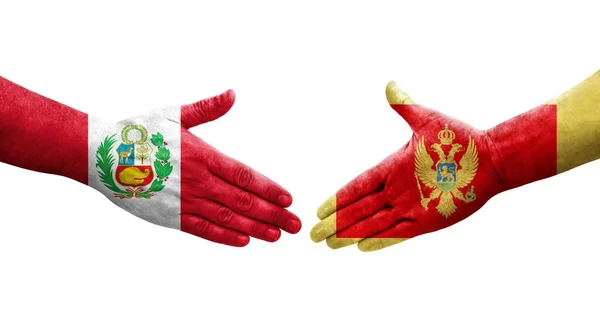 黑山和秘鲁之间握手 手绘国旗 孤立透明的形象 — 图库照片