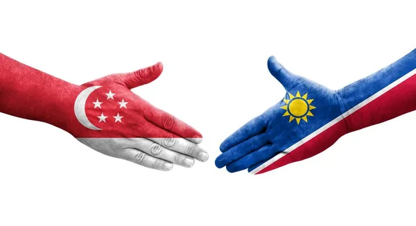 纳米比亚和新加坡之间的握手手绘国旗 孤立透明的形象 — 图库照片
