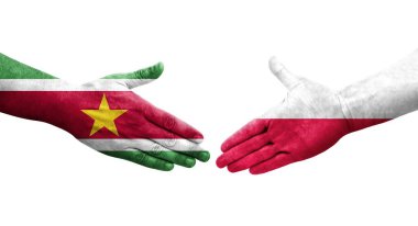 Polonya ile Surinam bayrakları arasındaki el sıkışma, izole şeffaf görüntü.