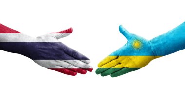 Ruanda ve Tayland bayrakları arasında el sıkışma, izole şeffaf görüntü.