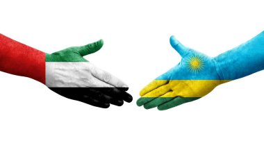 Ruanda ve BAE bayrakları arasında el sıkışma, izole şeffaf görüntü.