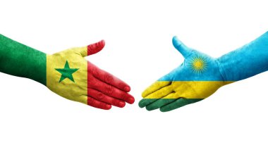 Ruanda ve Senegal bayrakları arasında el sıkışma, izole şeffaf görüntü.