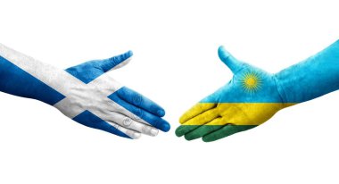 Ruanda ve İskoçya bayrakları arasında el sıkışma, izole şeffaf görüntü.