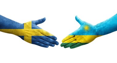 Ruanda ve İsveç bayrakları arasında el sıkışma, izole şeffaf görüntü.