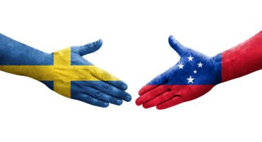 Samoa ve İsveç bayrakları arasında el sıkışma, izole şeffaf görüntü.