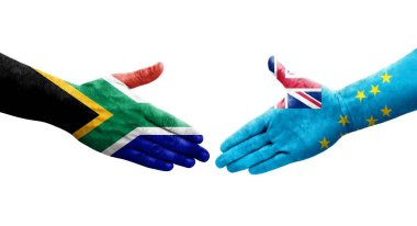 Güney Afrika ve Tuvalu bayrakları arasındaki el sıkışma, izole edilmiş şeffaf görüntü.
