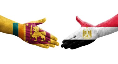 Sri Lanka ve Mısır bayrakları arasındaki el sıkışma ellerinde resmedilmiş şeffaf görüntü.