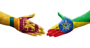 Sri Lanka ve Etiyopya bayrakları arasındaki el sıkışma ellerinde izole şeffaf görüntü.