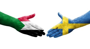Sudan ve İsveç bayrakları arasındaki el sıkışma, izole şeffaf görüntü.