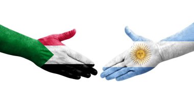 Sudan ve Arjantin bayrakları arasındaki el sıkışma, izole şeffaf görüntü.