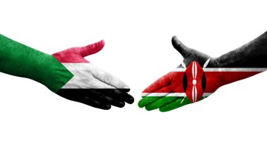 Sudan ve Kenya bayrakları arasındaki el sıkışma ellerinde resmedilmiş şeffaf görüntü.