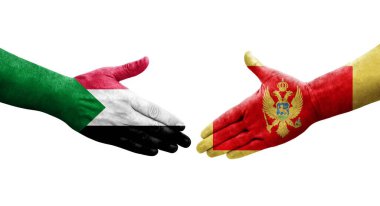 Sudan ve Karadağ bayrakları arasındaki el sıkışma, izole şeffaf görüntü.