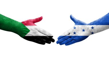 Sudan ve Honduras bayrakları arasında el sıkışma, izole şeffaf görüntü.