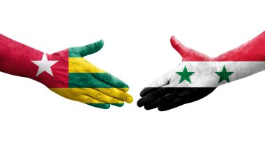 Suriye ve Togo bayrakları arasında el sıkışma, izole şeffaf görüntü.