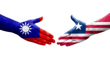 Tayvan ve Liberya bayrakları arasındaki el sıkışma ellerinde resmedilmiş şeffaf görüntü.