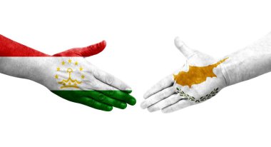 Tacikistan ile Kıbrıs bayrakları arasındaki el sıkışma, izole edilmiş şeffaf görüntü.