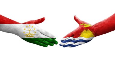 Tacikistan ve Kiribati bayrakları arasındaki el sıkışma, izole şeffaf görüntü.