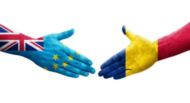 Tuvalu ve Chad bayrakları arasındaki el sıkışma ellerinde resmedilmiş şeffaf görüntü.