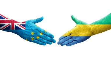Tuvalu ve Gabon bayrakları arasındaki el sıkışma ellerinde resmedilmiş şeffaf görüntü.