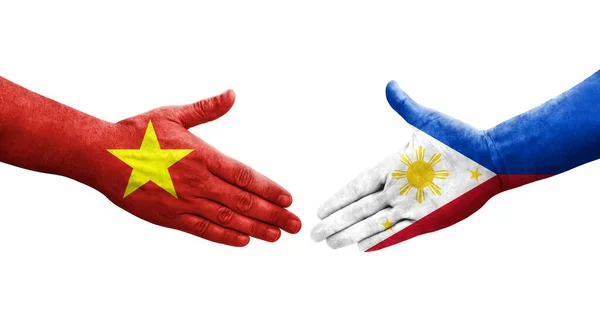 Jabat Tangan Antara Filipina Dan Bendera Vietnam Dicat Tangan Gambar — Stok Foto