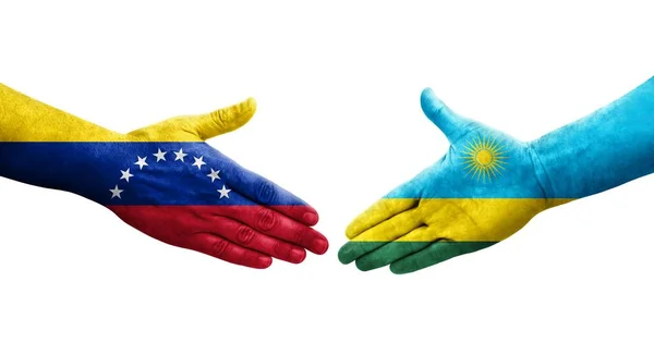 在卢旺达和委内瑞拉之间握手 手绘国旗 孤立透明的形象 — 图库照片