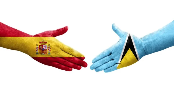 루시아 Saint Lucia 스페인의 국기가 손으로 그려지면서 이미지를 되었다 — 스톡 사진