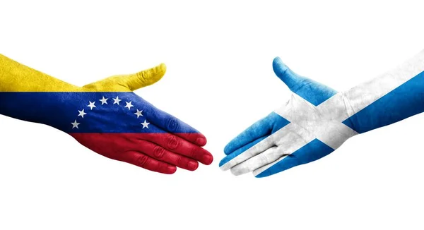 Handshake Scotland Venezuela Flags Painted Hands Isolated Transparent Image — Stock Photo, Image