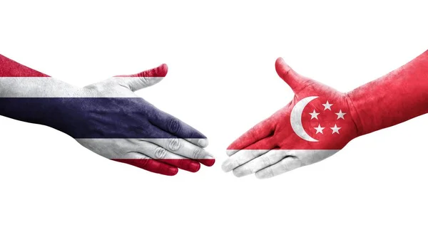 Handshake Singapore Thailand Flags Painted Hands Isolated Transparent Image — Stock Photo, Image