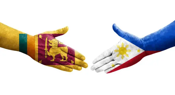 Jabat Tangan Antara Sri Lanka Dan Bendera Filipina Dicat Tangan — Stok Foto