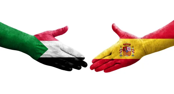 스페인 국기가 그려진 이미지를 악수를 — 스톡 사진