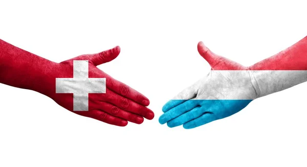 瑞士和卢森堡之间的握手手绘国旗 孤立透明的形象 — 图库照片