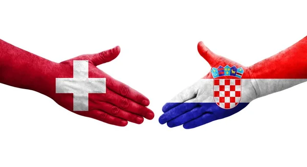 스위스와 크로아티아의 국기가 그려지는 가운데 이미지를 악수를 — 스톡 사진