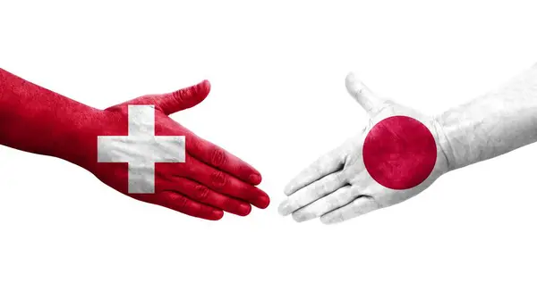 스위스와 손으로 사이를 악수하는 고립된 이미지 — 스톡 사진