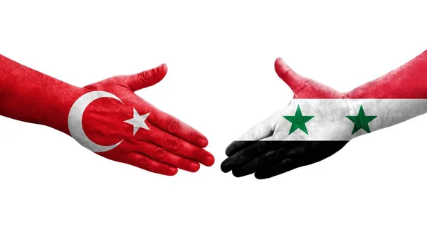 叙利亚和土耳其之间握手 手绘国旗 孤立透明的图像 — 图库照片