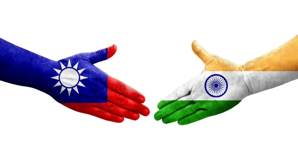 Handshake Taiwan India Flags Painted Hands Isolated Transparent Image — Stock Photo, Image